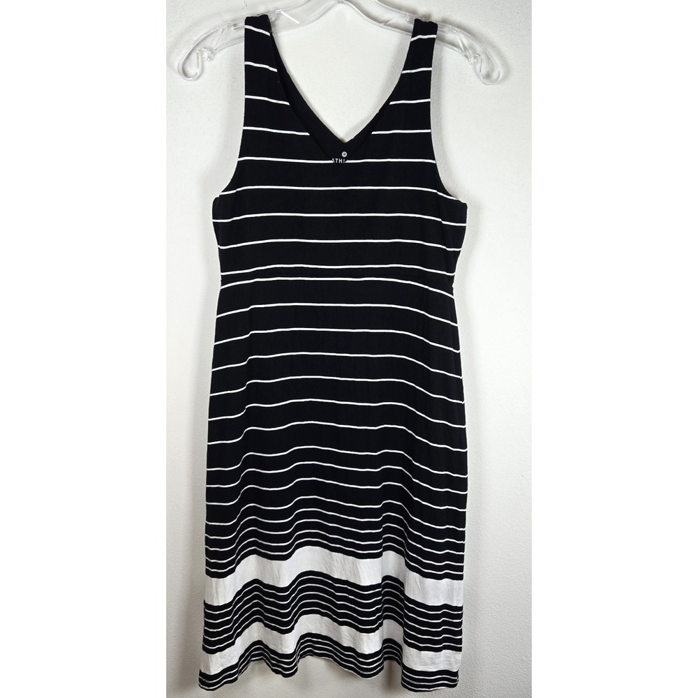 Athleta Womens Black White Striped V-Neck Sleeveless Modal Spandex Dress S Tall
